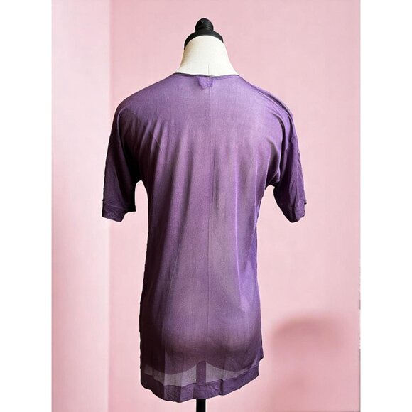 Vintage 90s Hand-Dyed Silk Tee | Purple Gray Grunge Wash | Soft Boxy Fit | S - Picture 6 of 10